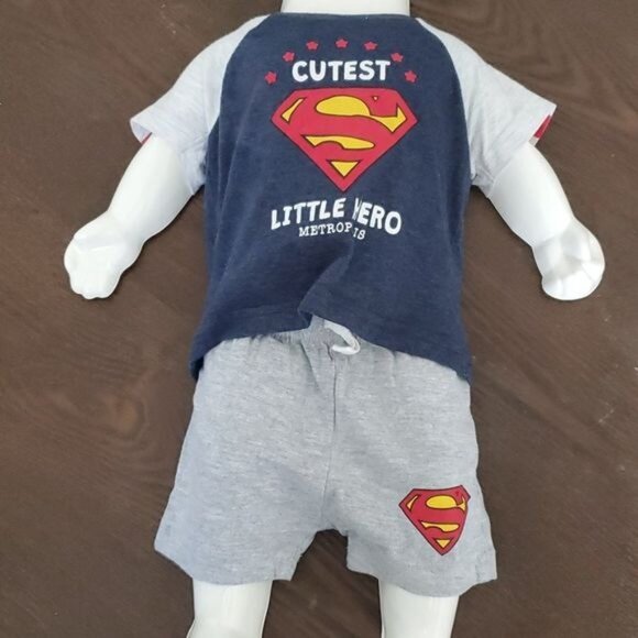 0-3 Months Baby SUPERMAN DC Comics Short Sleeve T Tee Shirt Shorts INFANT BOY - Picture 5 of 13